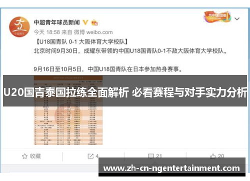 U20国青泰国拉练全面解析 必看赛程与对手实力分析